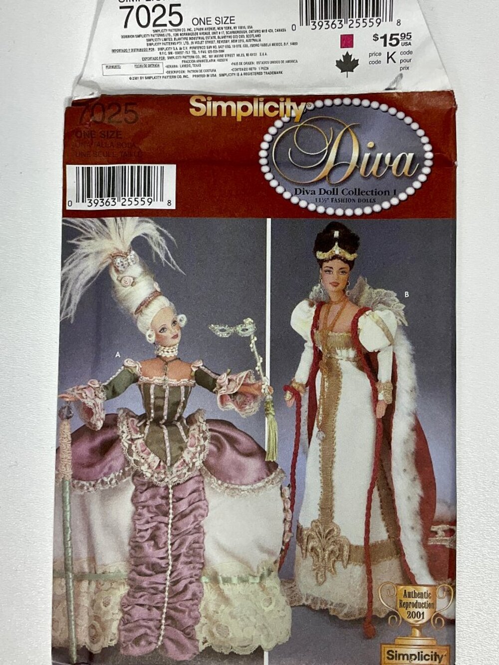 Uncut Simplicity 7025 Barbie Diva Queen Sewing Pattern Fashion Royal